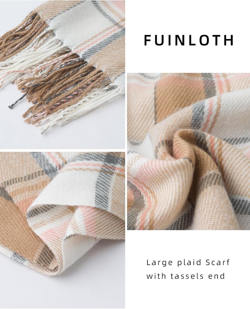 Fuinloth Women's Large Plaid Scarf Fashion Long Shawl Wrap for Winter Warm Lightweight - Image 3
